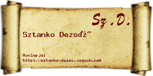 Sztanko Dezső névjegykártya